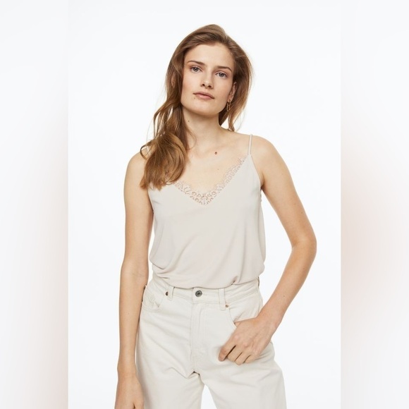 H&M Lace-trimmed Camisole Top Women's Grey Size Small NEW - Picture 6 of 9